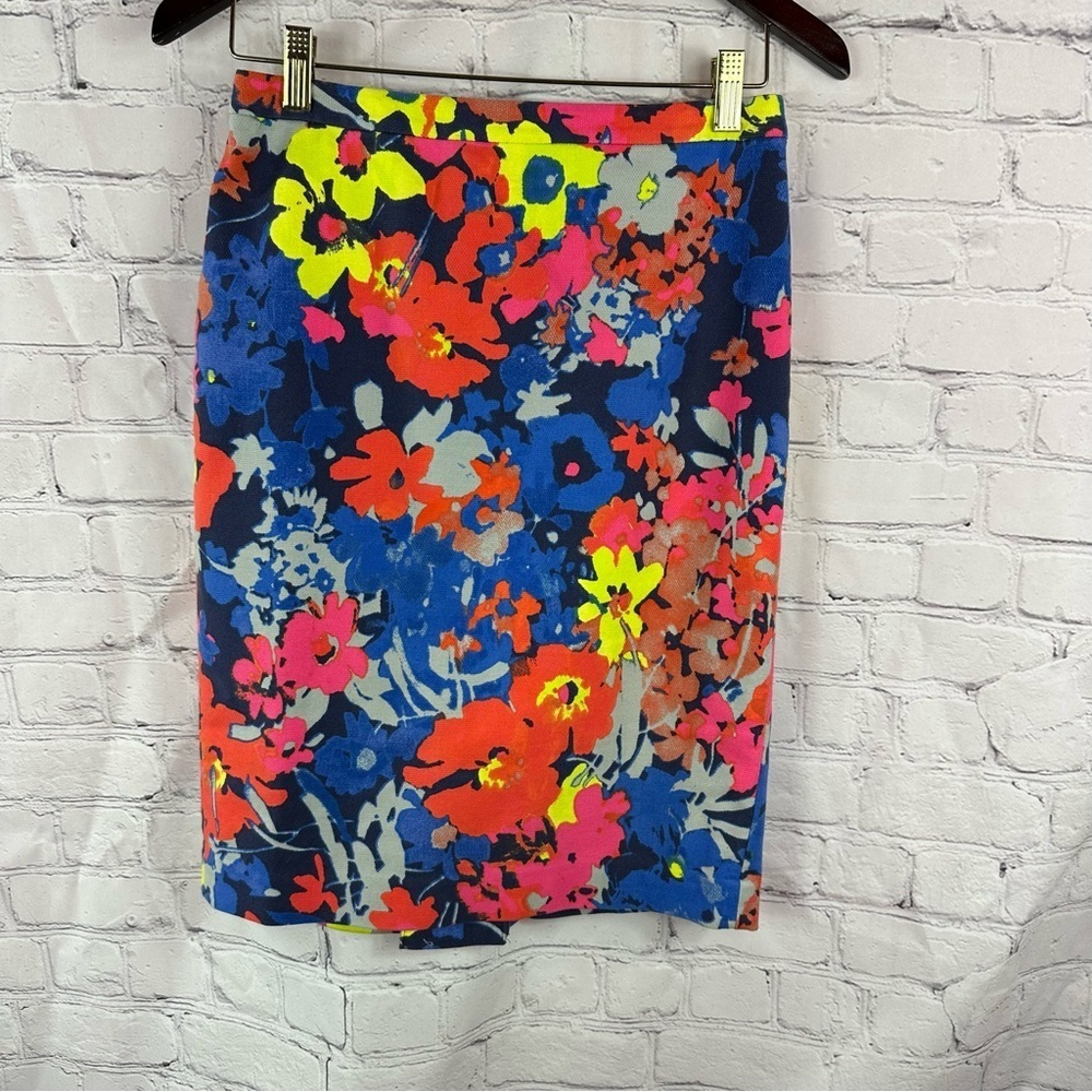 ann taylor LOFT Multicolor bright bold Floral Pencil Skirt sz 2 cotton blend